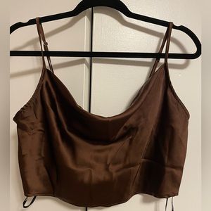 Brown cowl neck crop top